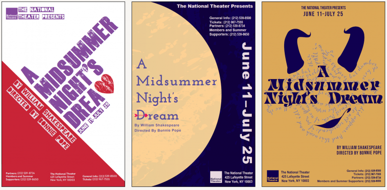 three typographic poster drafts