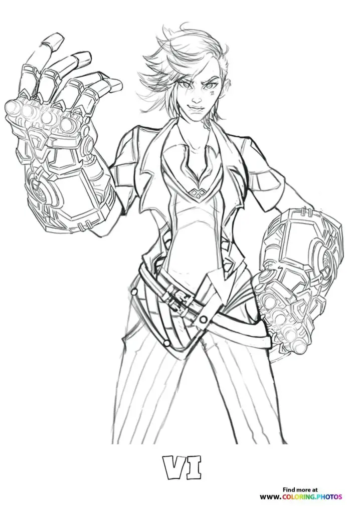 Arcane coloring page of Vi with gloves