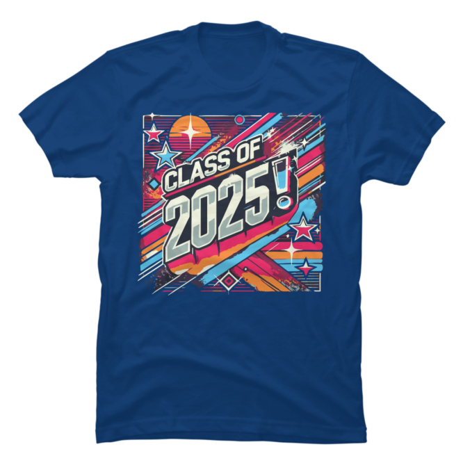 Class of 2025 tee shirt in retro-futuristic neon.